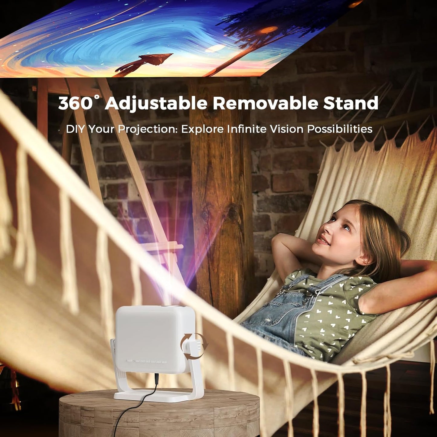 [360°Rotation Stand] Mini Projector Bluetooth 5.2 & WiFi 6: Electric Focus+Auto Keystone, 1080P Portable Projector, Zoom, Lisowod Smart Projector, Outdoor Movie Projecteur for TV Stick/PS5/HDMI/Phone