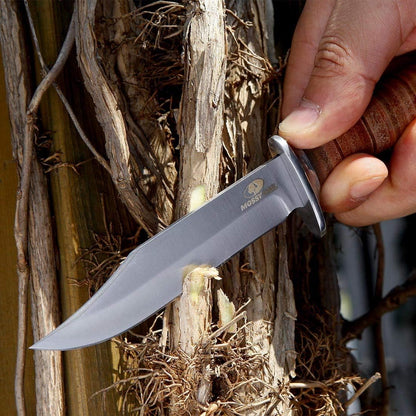 Mossy Oak 2-Piece Bowie Knife, Fixed Blade Hunting Buck Knife Set Leather Handle with Sheath