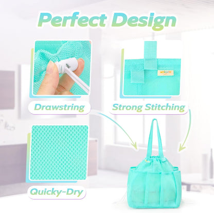 famichan Mesh Shower Caddy Portable, Dorm Room Essentials for College Students, Large Capacity with 8 Pockets Shower Bag for Camping,Swimming,Gym,Travel