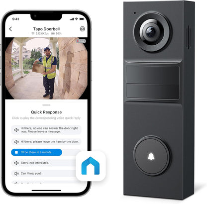 Tapo 2K Wireless Smart Video Doorbell, D205, 160° Ultra-Wide View | Person Detection, 2-Way Talk, Ring Call, Night Vision, Subscription-Free Local Storage or Optional Cloud