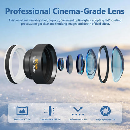 90mm Professional Macro Lens for Smartphone, Macro Lens Kit with Universal Lens Clip, Aluminum Phone Camera Lens Attachment for iPhone 17/16/15/12/11 Samsung & Android Phone