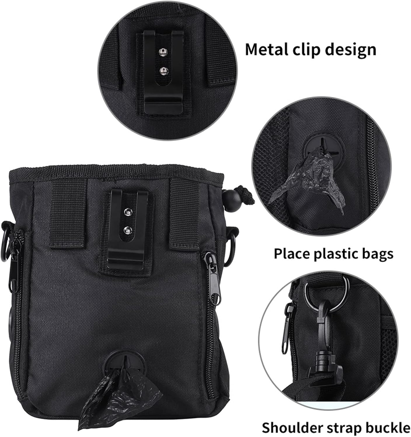 Pet Treat Bag, Dog Obedience Training Waist Pouch Reward Bait Bag Food Snack Small Items, Storage Bags with Shoulder and Strap Built in Poop Dispenser for pet