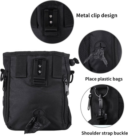 Pet Treat Bag, Dog Obedience Training Waist Pouch Reward Bait Bag Food Snack Small Items, Storage Bags with Shoulder and Strap Built in Poop Dispenser for pet