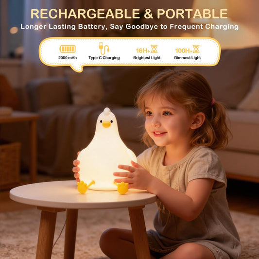 Auxmir Peepi Cute Chick Night Light for Kids, 2000mAh Rechargeable Silicone Baby Night Light with Touch Dimmable & RGB Colors, Portable LED Bedside Lamp with Timer for Nursery Bedroom, Ideal Gift