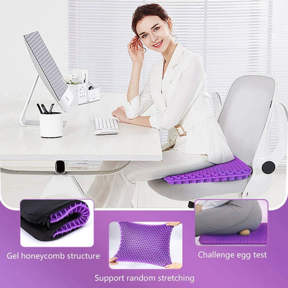 Gel Seat Cushion -for Long Sitting, Double Layer Breathable Honeycomb Chair Cushion with Non-Slip Cover for Help Relieve Pain, for Office Chair, Cars, Long Trips，Durable,Portable