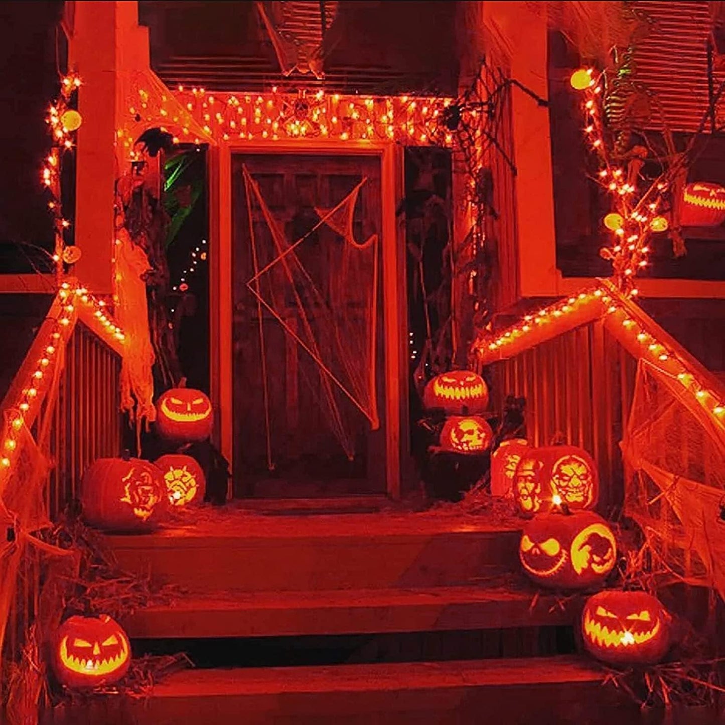 Solar Halloween Decoration Lights, JMEXSUSS 2 Pack 33FT 100 LED Orange and Purple Halloween String Lights, Halloween Lights with 8 Modes for Halloween Tree Yard Outdoor Spooky Party Garden Decorations