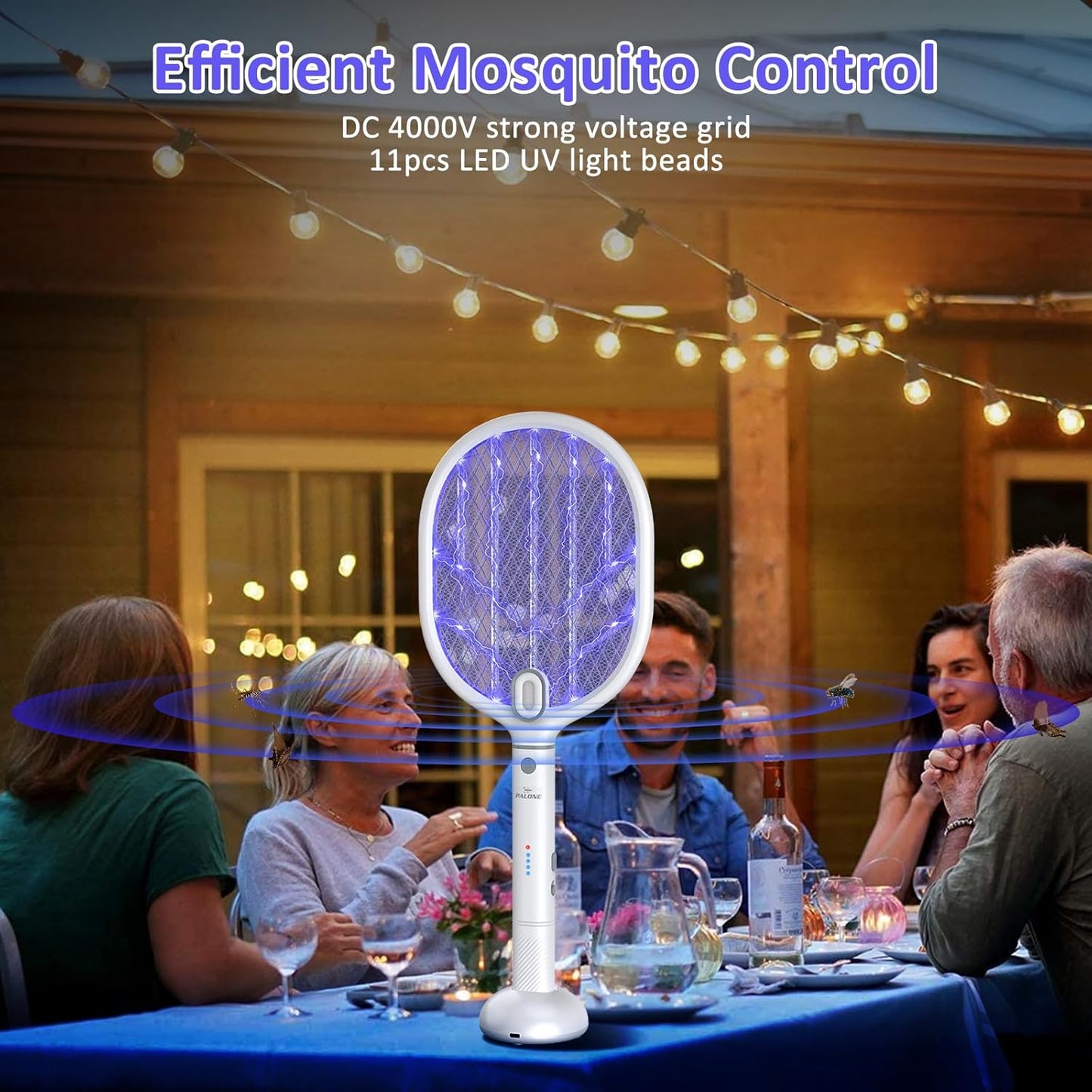 PALONE Bug Zapper Racket ,Fly Swatter with Light, Detachable Dual Modes Fly Zapper for Indoor Outdoor (1 Pack)
