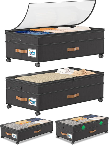 Under Bed Storage Bins | Foldable Clothes Organizer | Shoe Storage Container | Bedroom Furniture Storage | Rolling Under Bed Storage - PuriLite