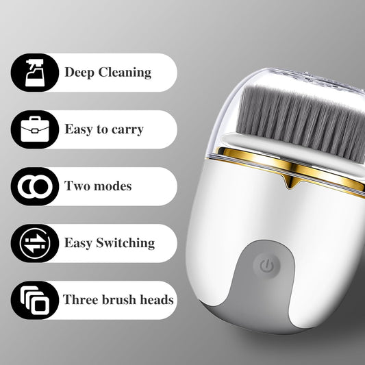 Facial Cleansing Brush,Face Scrubber,Electric Face Cleansing Brush,Comes with Three Replaceable Brush Heads,and USB Rechargeable,Electric Exfoliating Rotating Massage Device Waterproof Deep Cleaning