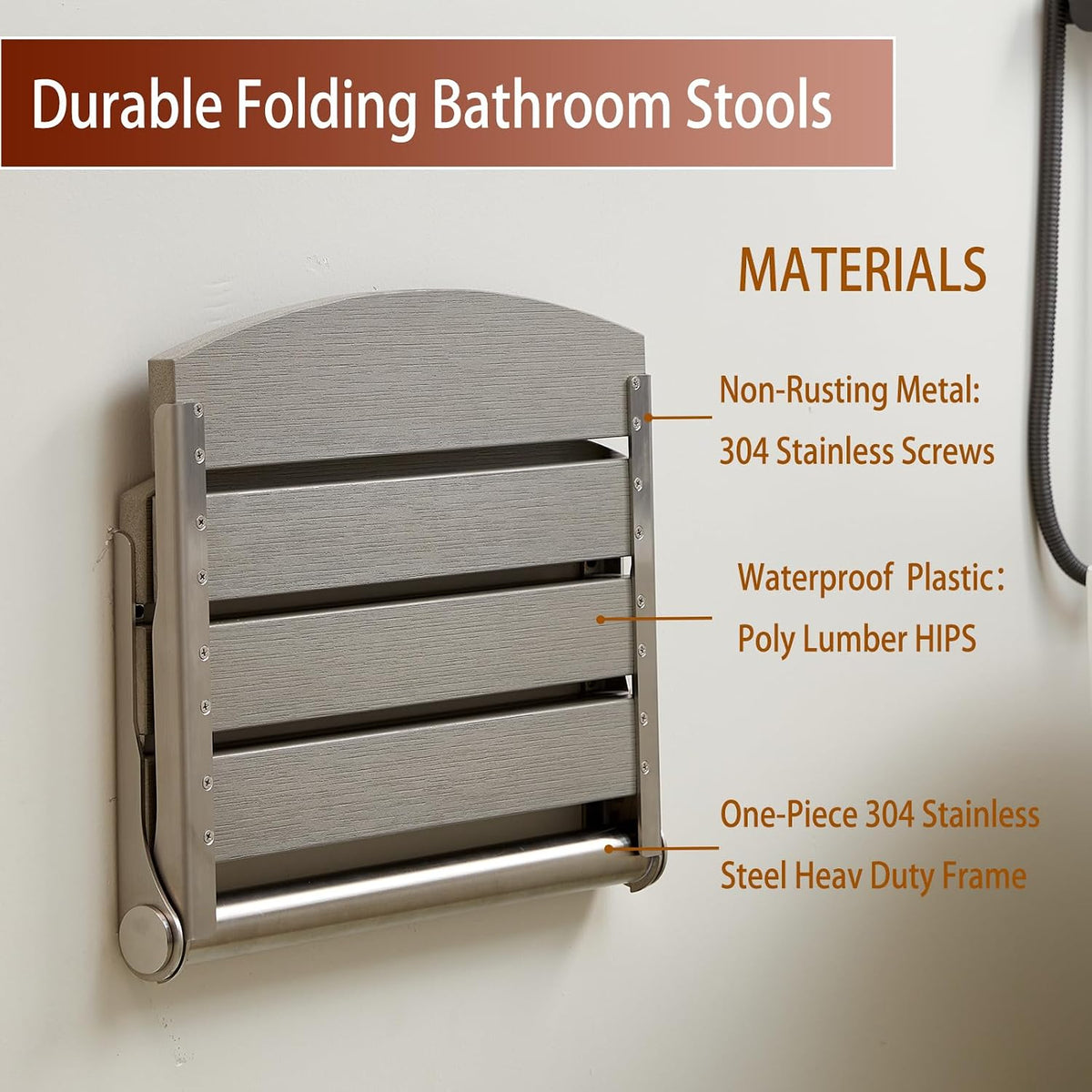 17.5" Folding Shower Seat Wall Mounted,Foldable Shower Bench,Fold Down Shower Seat,Folding Shower Seat Bench,Wall Mount Shower Seat Bench Chair (Grey) | save space