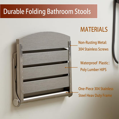 17.5" Folding Shower Seat Wall Mounted,Foldable Shower Bench,Fold Down Shower Seat,Folding Shower Seat Bench,Wall Mount Shower Seat Bench Chair (Grey) | save space