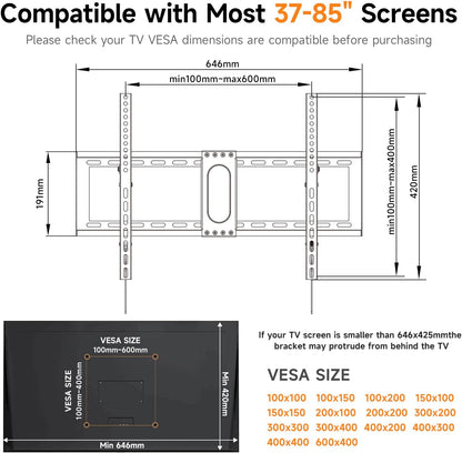 XINLEI Universal Tilt TV Wall Mount for Most 37-75 Inch TV, Fit 16", 18", 24" Stud Low Profile Wall Mount TV Bracket with Quick Release Lock, Holds up to 132 lbs, Max VESA 600 x 400mm MT5083