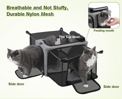 Approved Collapsible Cat Soft-Sided Carriers, Breathable Pet Carriers up to 5kg/12lbs, Portable Dog Carrier Great for Travel, Outdoor, Hiking, Camping(Gray)