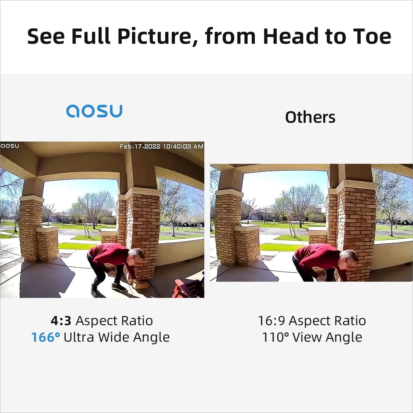 AOSU Doorbell Camera Wireless Outdoor, Battery-Powered Video Doorbell with Chime, 2K Resolution, Save Locally or to The Cloud, 2.4GHz WiFi, 180-Day Battery Life, Work with Alexa & Google Assistant