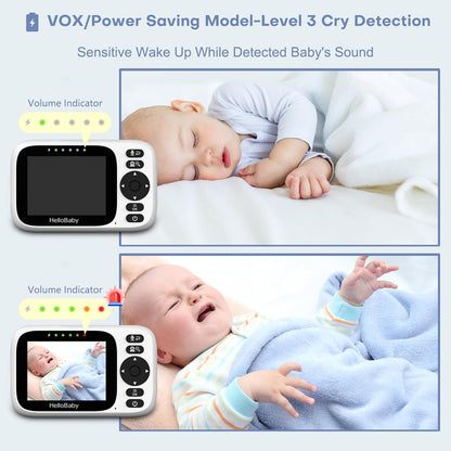 HelloBaby Baby Monitor No WiFi,Video Baby Monitors with Camera and Audio,3.2'' IPS Screen, Remote Pan-Tilt-Zoom Baby Camera Monitor,Plug&Play,Night Vision,1000ft Range,2-Way Talk, ECO Mode,Temperature