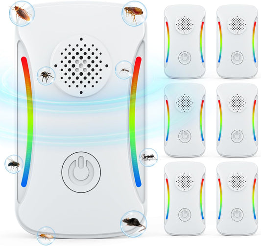 Upgraded 6 Packs Ultrasonic Pest Repeller, Electronic Pest Repellent Plug in Indoor for Insect Roach Rodent Bug Mosquito Mice Spider Ant Mouse Repellent for Home Kitchen Office Warehouse