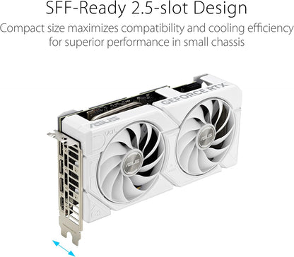 ASUS Dual GeForce RTX 4060 EVO White OC Edition 8GB GDDR6 (PCIe 4.0, 8GB GDDR6, DLSS 3, HDMI 2.1a, DisplayPort 1.4a, Axial-tech Fan Design, 0dB Technology, Dual BIOS, Auto-Extreme Tech)