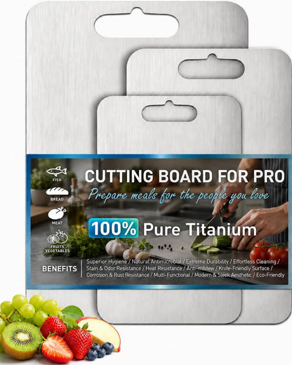 100% Pure Titanium Cutting Board Set of 3, Non-Toxic Titanium Cutting Boards for Kitchen, Double-Sided Food Grade Cutting Board Ideal Charcuterie & Cutting for Meat,Vegetables,Durable Dishwasher