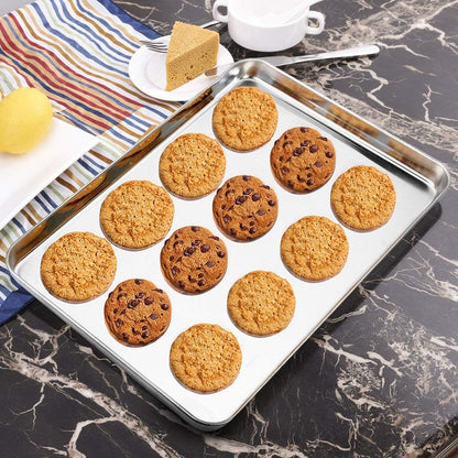 Wildone Baking Sheet with Silicone Mat Set, Set of 4 (2 Sheets + 2 Mats), Wildone Stainless Steel Cookie Sheet Baking Pan with Silicone Mat, Size 18 x 13 x 1 Inch, Non Toxic & Heavy Duty & Easy Clean