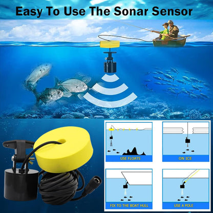 RICANK Portable Fish Finder, Handheld Fish Depth Finder Contour Readout Fishfinder Ice Kayak Shore Boat Fishing Fish Detector Device with Sonar Sensor Transducer and LCD Display Gear Fish Depth Finder