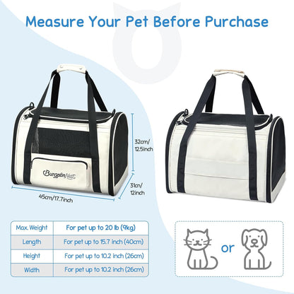 BurgeonNest Cat Carriers for Medium Cats Under 25 lbs, Pet Carrier for Cats with Unique Side Bag,Top Load Small Pet Carrier Soft-Sided Escape Proof with 4 Ventilated Windows