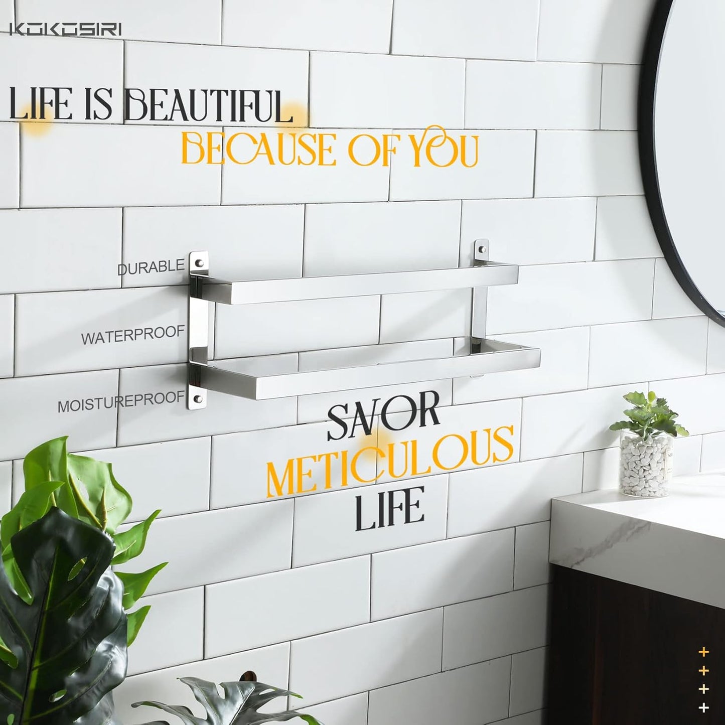 KOKOSIRI Towel Bars Black Bath Towel Holders 20 Inches Bathroom 2-Tiers Ladder Towel Rails Wall Mounted Towels Shelves Rack Stainless Steel, B5008BK-L20