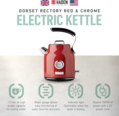 Haden Dorset 75070 Retro Stainless Steel Tea Kettle, 1500W Hot Water Kettle Electric Kettles for Boiling Water, 1.7L Black/Copper Electric Tea Kettles Automatic Shut Off, Boil-Dry Protection Tea Pots