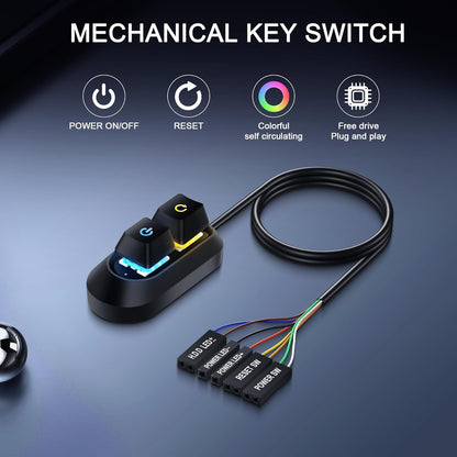 SinLoon External Power Button Desktop Power Switch PC Power Switch Multifunctional Power Button for Easy Start and Reset 2M