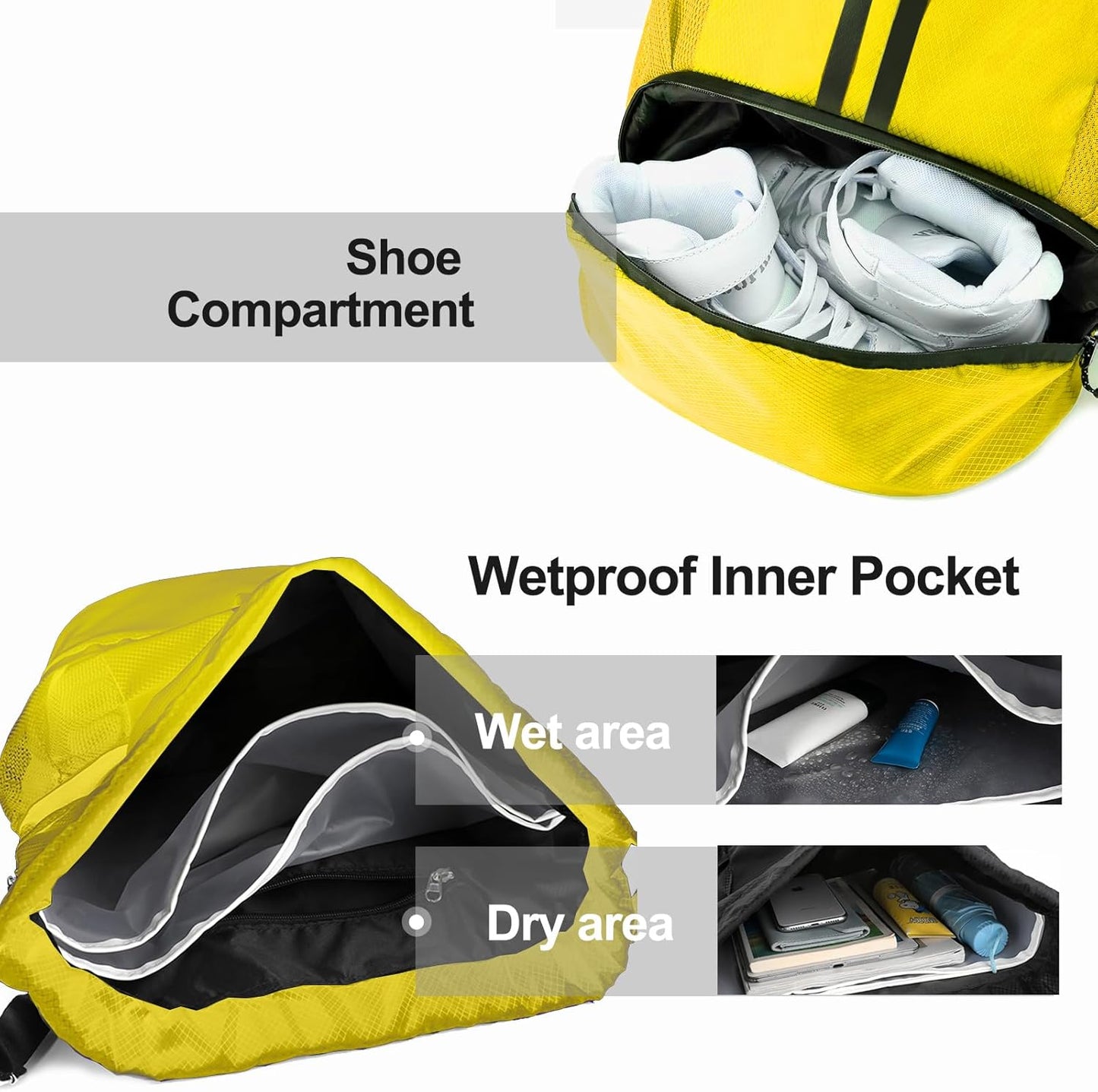 Hoedia Sports Drawstring Backpack - String Swim Gym Bag with Shoes Compartment and Wet Proof Pocket for Women/Men