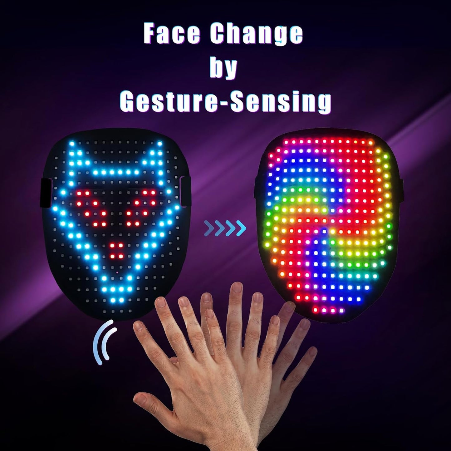LED Mask Light Up Mask with Gesture Sensing, Cool Face Transforming Mask, Perfect Gifts for Halloween Costume Cosplay Party