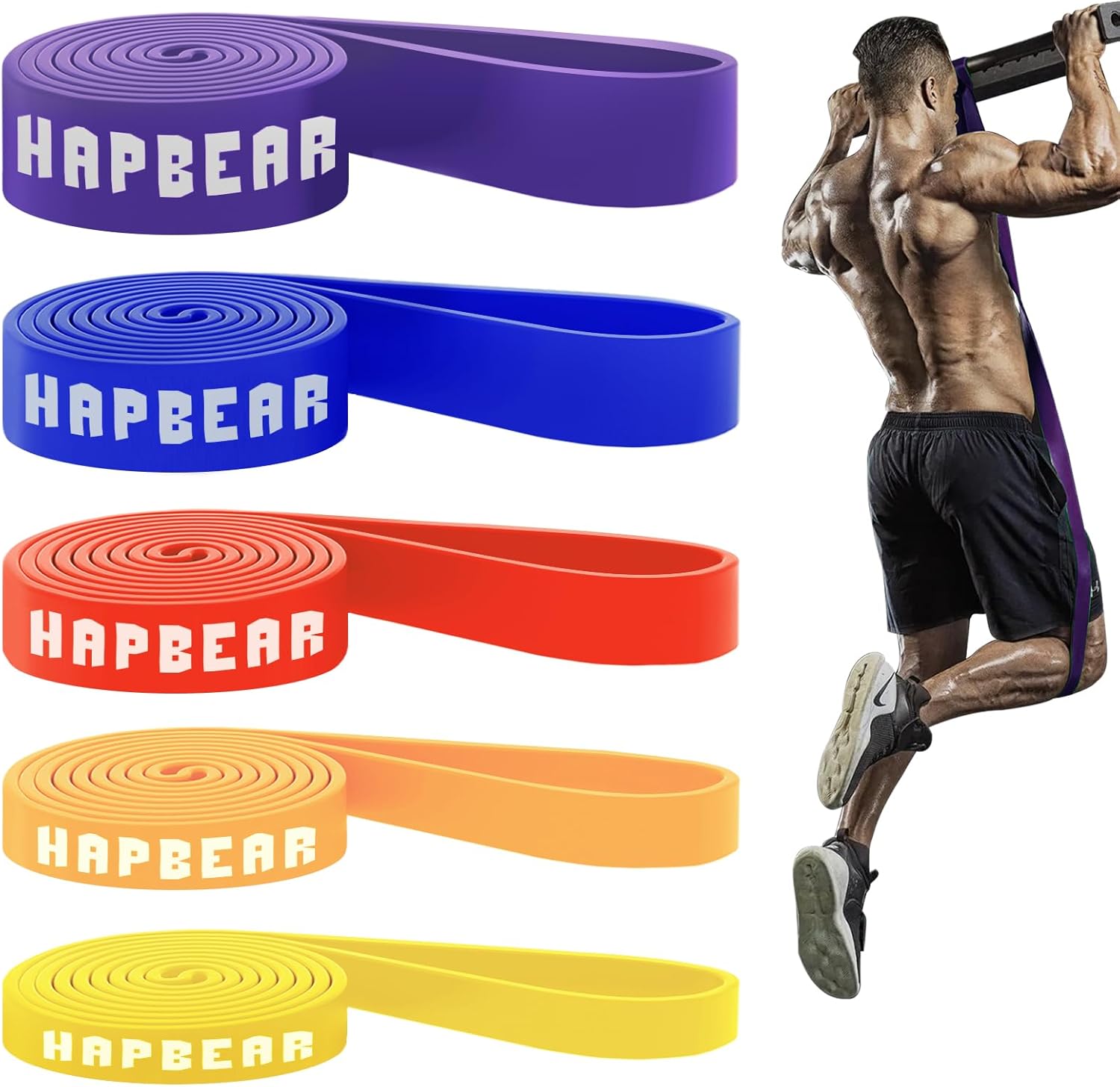 Pull Up Assistance Resistance Bands Set of 5 – Heavy Duty Workout Bands 5–125 lbs for Strength Training, Stretching, Physical Therapy, Home Gym & Travel Fitness - PuriLite