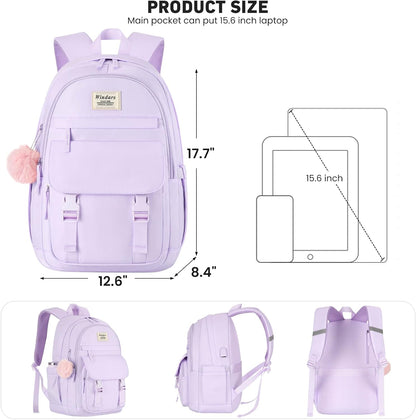 WINDARS School Backpack for Teen Girls, Cute College Backpacks for Women Students Aesthetic Bookbag Large 15.6 Inch Laptop Bag Middle School Travel Back Pack (Khaki Beige)