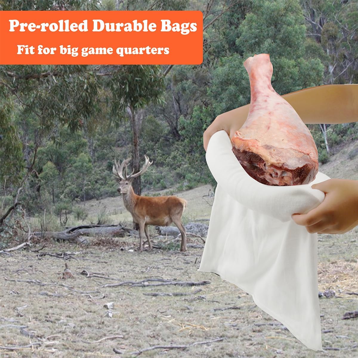 Game Bags Deer & Elk, 4 Pack Big Hunting Meat Bag, Reusable Rolled Breathable Quarter Bags for Caribou, Moose, Heavy Duty Hunting Accessories (48-Inch x2, 60-Inch x2)