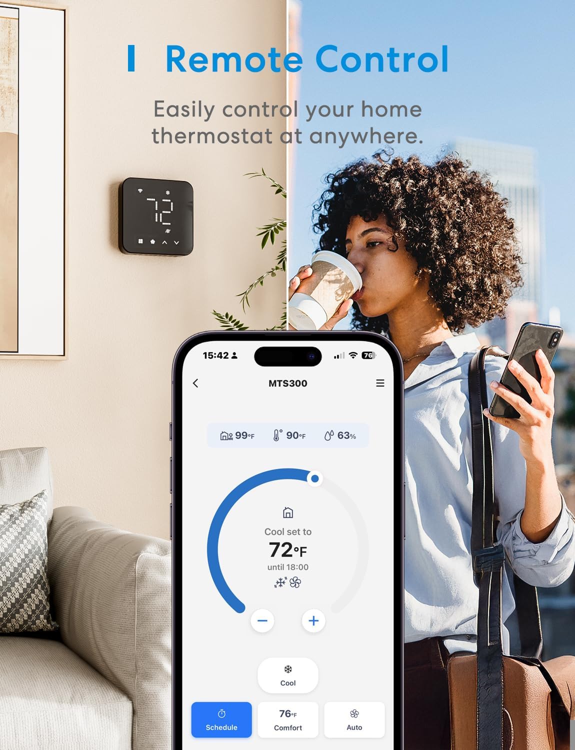 meross Smart Thermostat for Home, WiFi Thermostat Works with Matter, Alexa, Apple Home, Google Assistant, App Voice Control, 7x24h Scheduling, Energy Saving, C-Wire Required