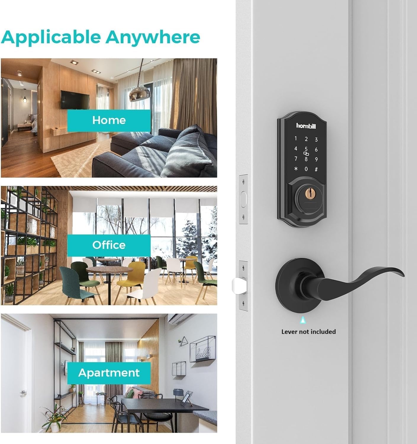 Keyless Entry Door Lock Deadbolt, Hornbill Smart Lock Front Door, Electronic Door Locks with Keypads, Digital Auto Lock Bluetooth Smart Door Locks for Homes Bedroom