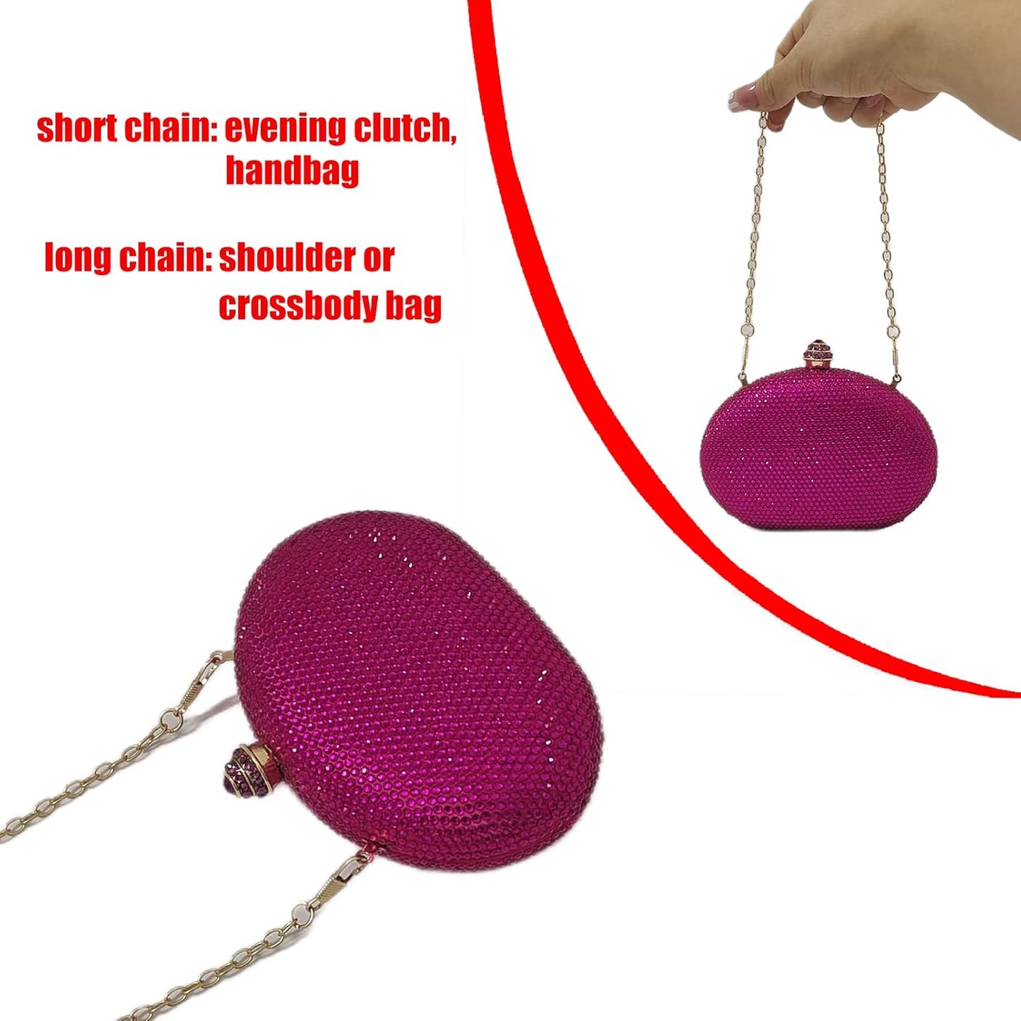 HUANG ZHUANG Egg Shape Crystal Clutch Purse Rhinestone Evening Bag for Women Party Wedding Cute Handbag