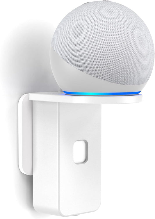 PlusAcc Wall Mount for Dot 5th & Dot 4th Gen & Pop & Google Nest Mini - Upgraded Alexa Dot 5th/Dot 4th Gen Outlet Holder Stand Shelf Accessories with Cable Management, No Drilling Required (White)
