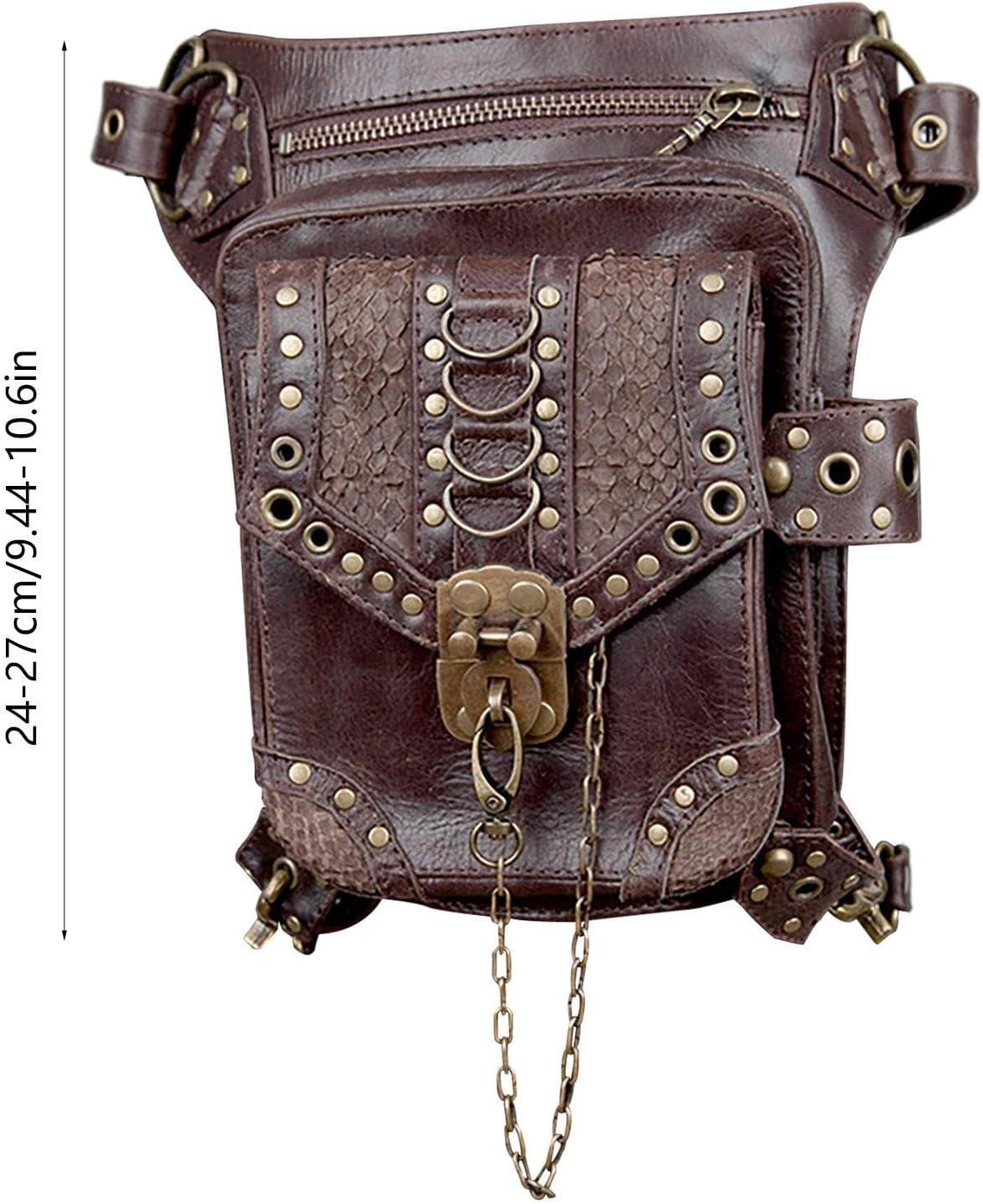 JMEDIC Medieval Belt Bag - Waist Leg Bag Fanny Pack PU Leather | Waterproof Steampunk Pouch, Fashion Gothic Fanny Pack for Travel, Hiking, Girls, Women, Men