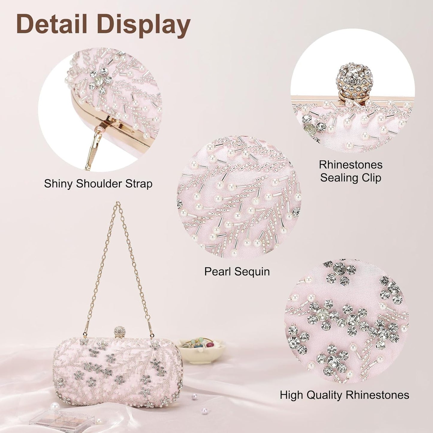 DTGN Evening Bags Clutch Purses for Women Formal, Bridal Purses Rhinestone Handbags Shoulder Bag with Chain Sparkly