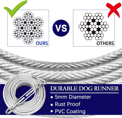 Snagle Paw Dog Tie Out Runner for Yard,Trolley System for Large Dogs,Heavy Duty Dog Run Cable with 10ft Pulley Runner Line for Dogs Up to 125lbs,Yard or Camping,75ft