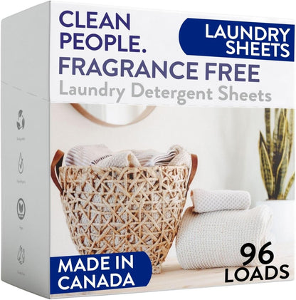 Clean People Laundry Detergent Sheets - Recyclable Packaging, Hypoallergenic, Stain Fighting - Ultra Concentrated, Laundry Soap - Fresh Scent, 96 Pack
