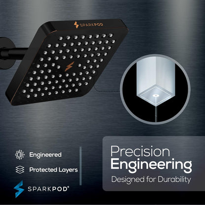 SparkPod Shower Head - High Pressure Rain - Premium Quality Luxury Design - 1-Min Install - Easy Clean Adjustable Replacement for Your Bathroom Shower Heads (Luxury Polished Chrome, 6 Inch Round)