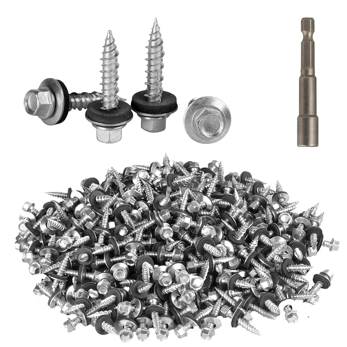 AOKLIT Hex Head Roofing Screws #10 × 1 Inch, 500Pcs Zinc Plated Self Tapping Metal Roof Screws with Rubber Washers for Metal and Corrugated Roofing Panels (Hex Socket Included)
