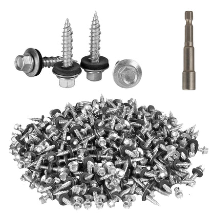 AOKLIT Hex Head Roofing Screws #10 × 1 Inch, 500Pcs Zinc Plated Self Tapping Metal Roof Screws with Rubber Washers for Metal and Corrugated Roofing Panels (Hex Socket Included)