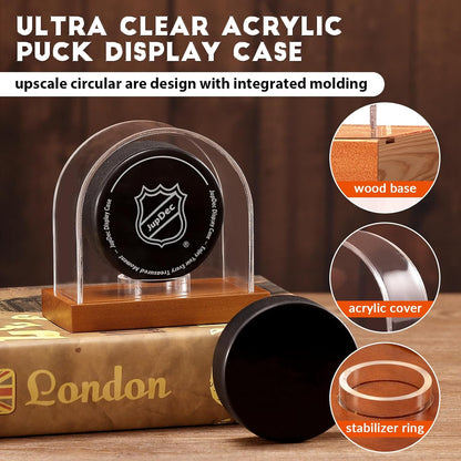 JupDec Baseball Display Case, Clear Cube Baseball Holder with Wooden Base, Autograph Baseball Stand Box for Single Ball, Acacia Wood, Brown, 1 Pack
