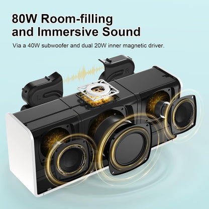 DOSS SoundBox Ultra Bluetooth Speaker with 2.1 Sound Channel Audio, 80W Superior Sound with Deep Bass, Two DSP Technologies, 18H Playtime, BT 5.3, Wireless for Home, Office, Bedroom-Gold