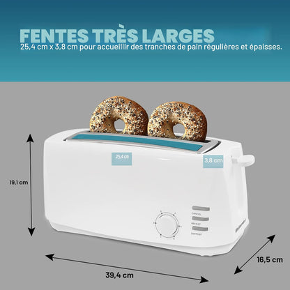 Maxi-Matic ECT-4829 Grille-pain long Cool Touch 4 tranches avec fentes extra larges de 3,2 cm pour bagels, gaufres et pains sp�ciaux, CANCEL, r�chauffer, d�congeler 6 r�glages d'ombre, blanc