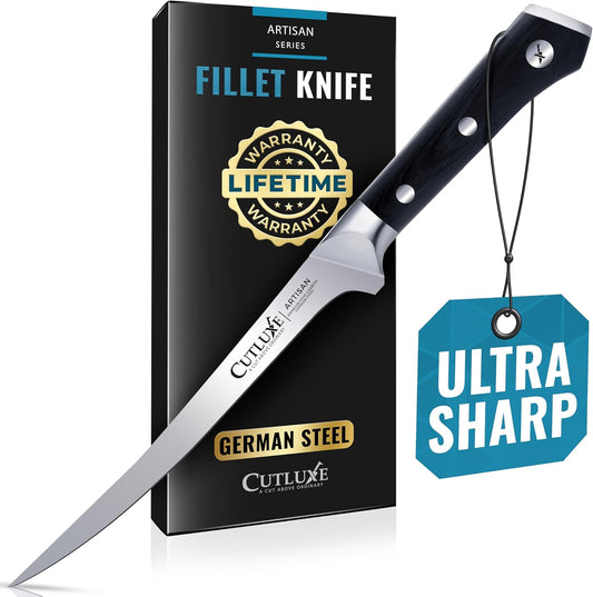 Cutluxe Fillet Knife for Fish & Meat – 7" Fish Knife for Filleting – High Carbon German Steel, Full Tang & Ergonomic Handle Design – Artisan Series