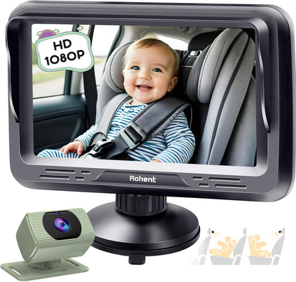 Rohent Baby Car Camera HD 1080P - Rear-Facing Infant Monitor with Night Vision Car Camera for Baby 150° Wide-Angle Lens Anti-Glare Screen Easy Install 360° Adjustable Display