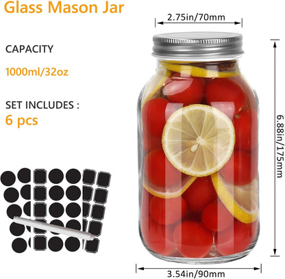 16oz Mason Jars with Airtight Screw Lids, 6 Pack 500ml Storage Glass Jars for Fruits,Jams,Drink Favors,Spice,Baby Foods,DIY Candles